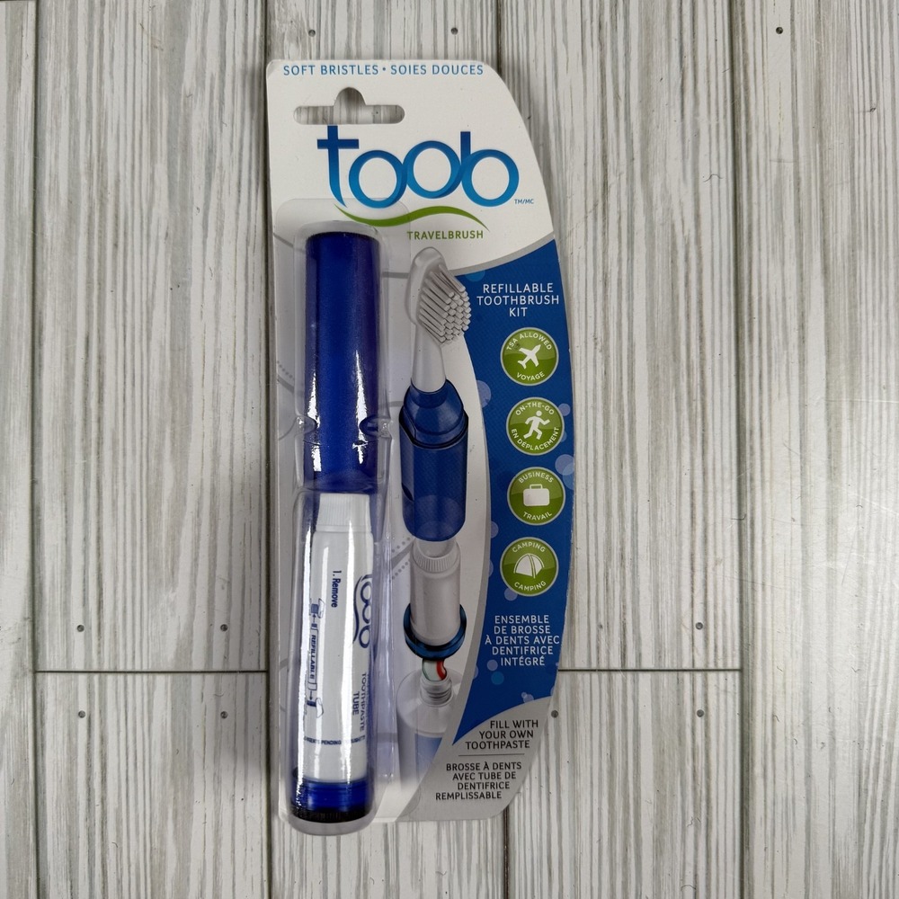 Aurelle Toob Refillable Soft Toothbrush Kit Blue Travel Sealed Package